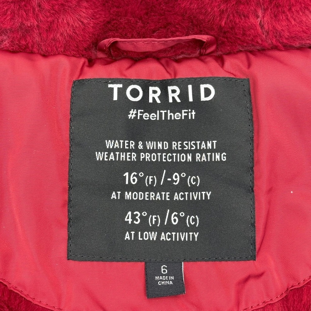 Torrid Fit & Flare Cinch Puffer Jacket Womens 6XL Faux Fur Lined Hooded Coat Red - Picture 6 of 9